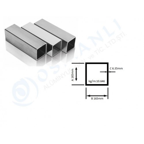 Alüminyum Kutu Profil 165mm X 165mm Et Kalınlık 6.35mm Alüminyum Kutu Profil 165mm X 165mm Et Kalınlık 6.35mm
